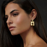 Golden Squares Earrings with London Blue Topaz