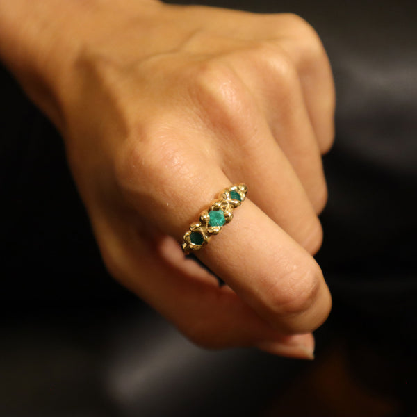 Bespoke Emerald Gold Leaves Ring