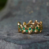 Delicate Leaves Gold Band with Emeralds