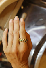 Delicate Leaves Gold Band with Emeralds