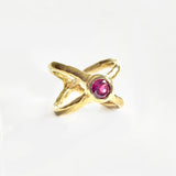 Crossed paths pink tourmaline gold ring