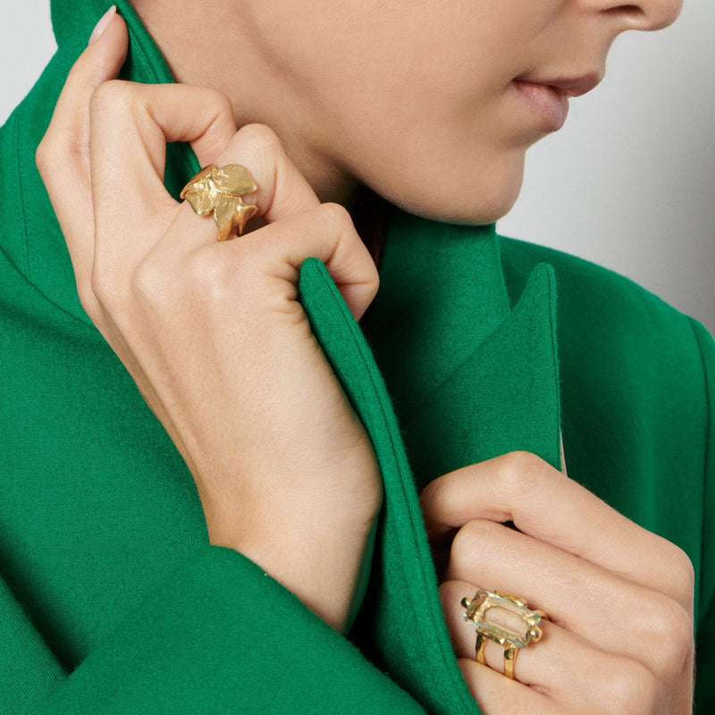 Five embracing leaves gold ring