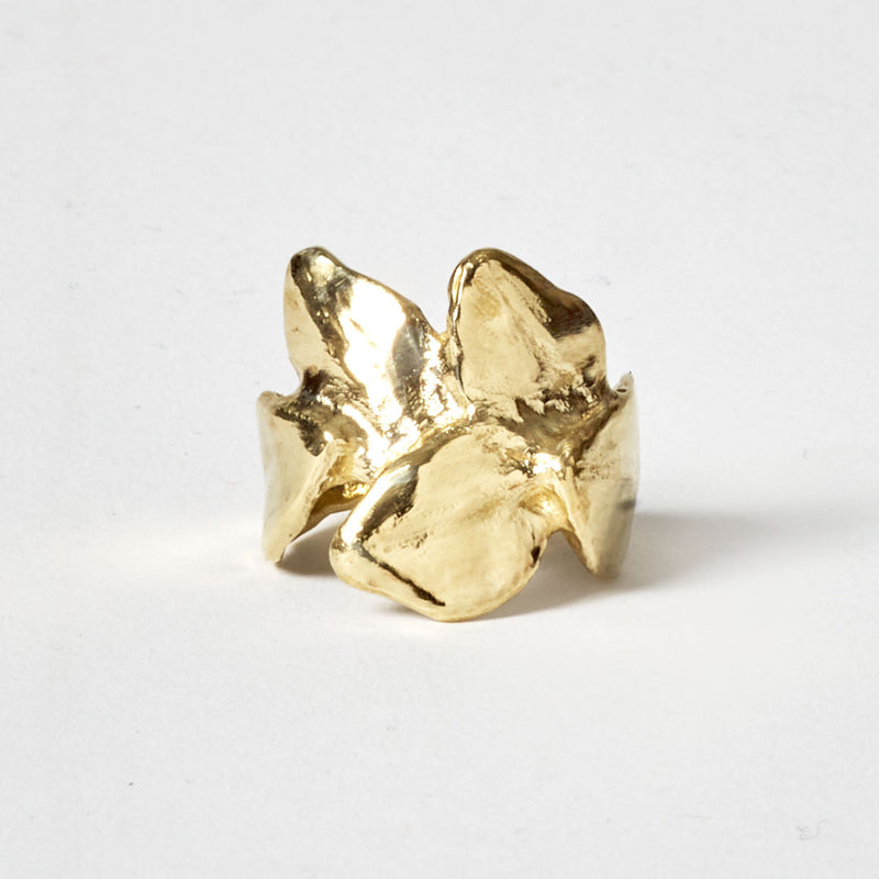 Five embracing leaves gold ring