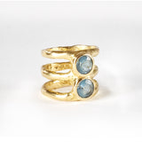 Glorious double aquamarines gold ring