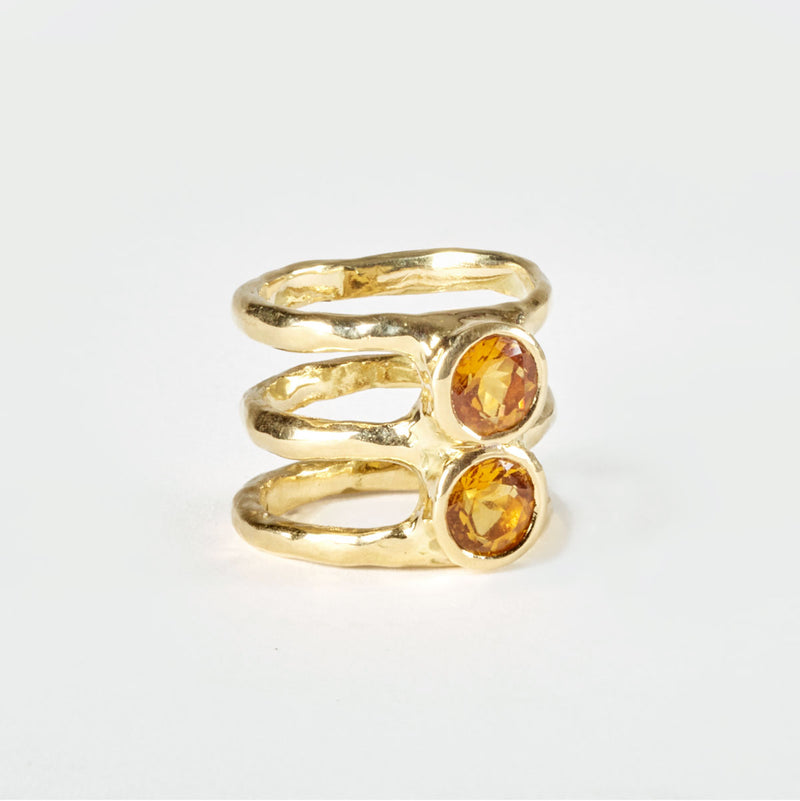 Glorious double citrines gold ring