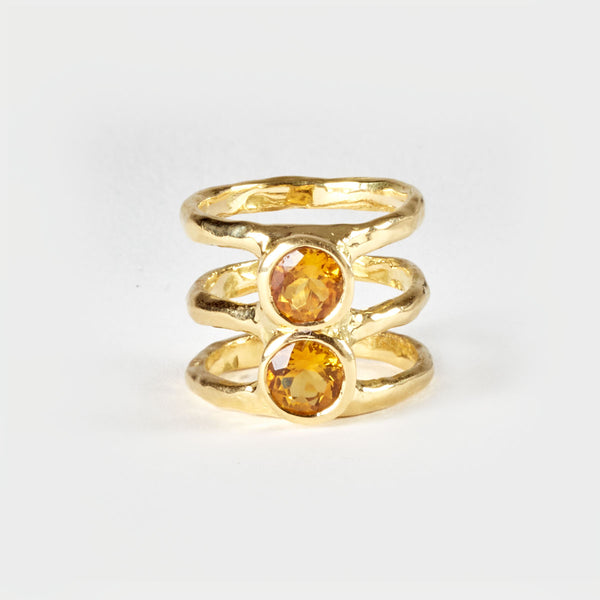 Glorious double citrines gold ring