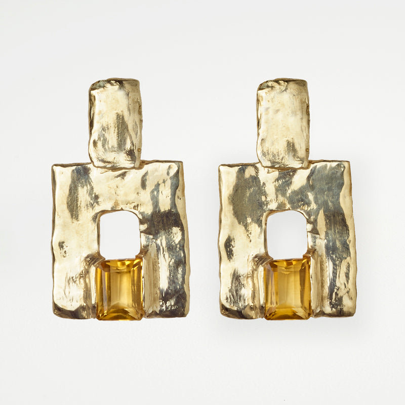 Golden squares citrines gold earrings