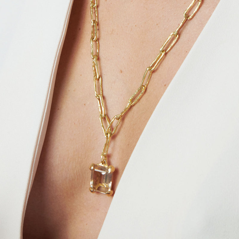 The rock large quartz gold necklace