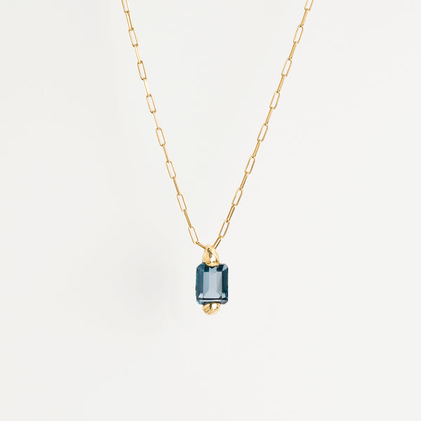 Bond rectangular blue topaz gold necklace